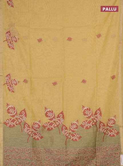Jamdhani cotton saree pale yellow with allover thread woven buttas and jamdhani pallu
