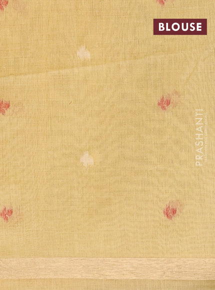 Jamdhani cotton saree pale yellow with allover thread woven buttas and jamdhani pallu