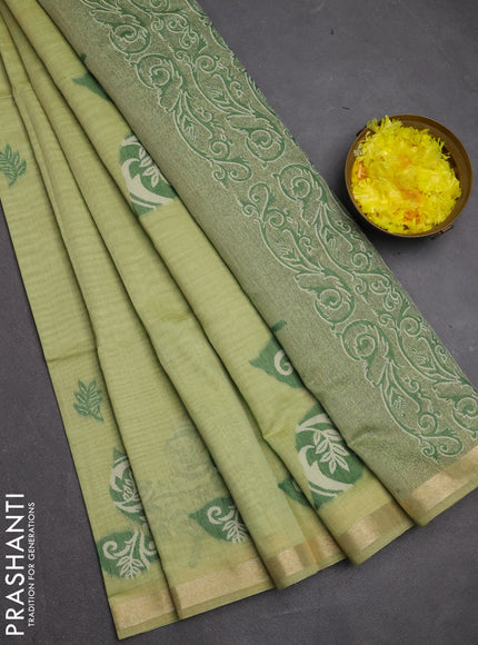Jamdhani cotton saree pista green with allover thread woven buttas and jamdhani pallu