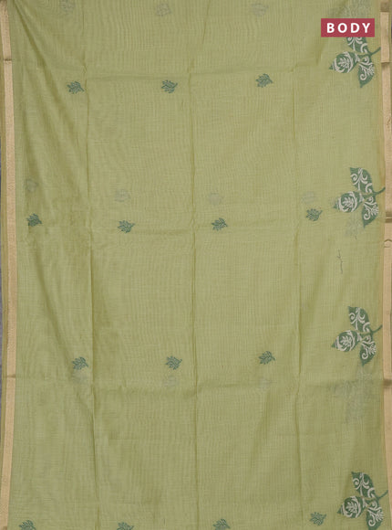 Jamdhani cotton saree pista green with allover thread woven buttas and jamdhani pallu