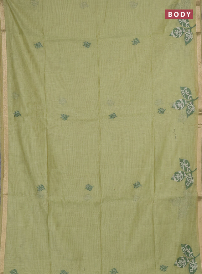 Jamdhani cotton saree pista green with allover thread woven buttas and jamdhani pallu