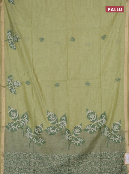 Jamdhani cotton saree pista green with allover thread woven buttas and jamdhani pallu
