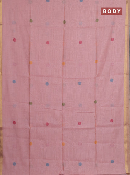 Jamdhani cotton saree peach shade with allover thread woven buttas and jamdhani pallu