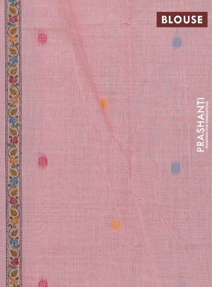 Jamdhani cotton saree peach shade with allover thread woven buttas and jamdhani pallu