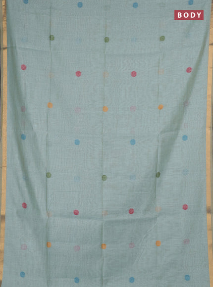 Jamdhani cotton saree teal green with allover thread woven buttas and jamdhani pallu