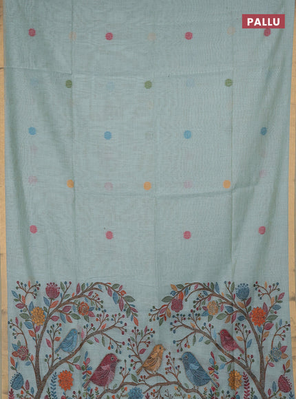 Jamdhani cotton saree teal green with allover thread woven buttas and jamdhani pallu