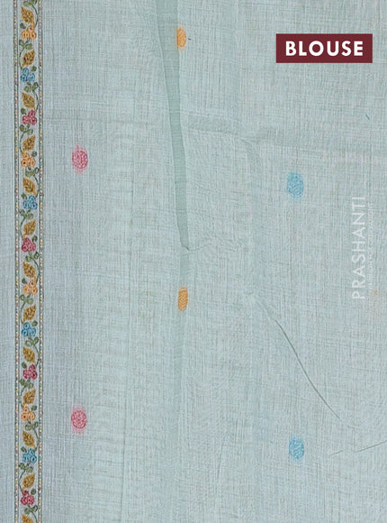 Jamdhani cotton saree teal green with allover thread woven buttas and jamdhani pallu
