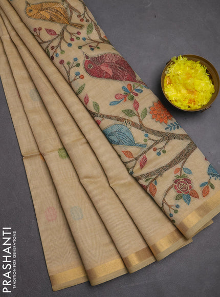 Jamdhani cotton saree beige with allover thread woven buttas and jamdhani pallu