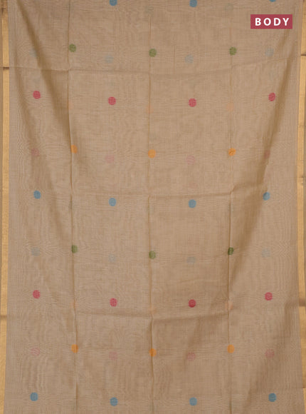 Jamdhani cotton saree beige with allover thread woven buttas and jamdhani pallu