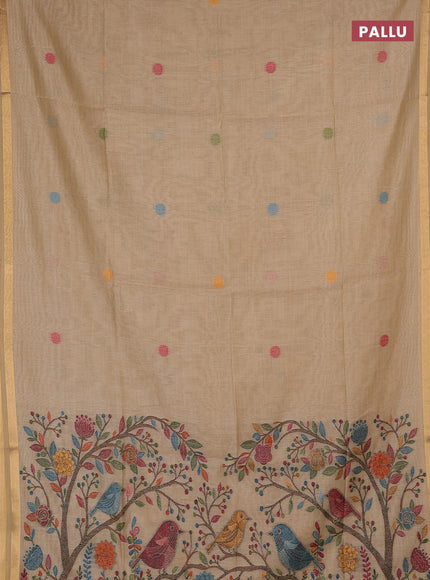 Jamdhani cotton saree beige with allover thread woven buttas and jamdhani pallu