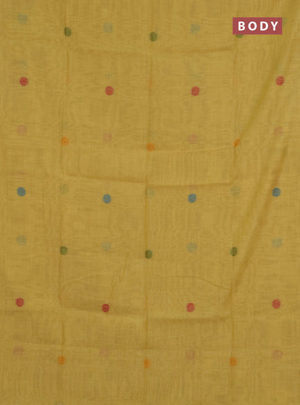 Jamdhani cotton saree pale yellow with allover thread woven buttas and jamdhani pallu