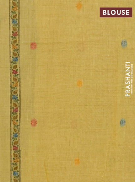 Jamdhani cotton saree pale yellow with allover thread woven buttas and jamdhani pallu