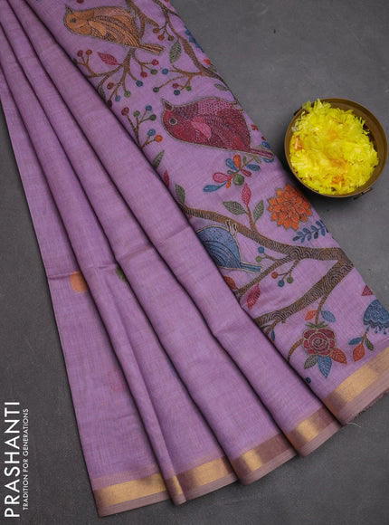 Jamdhani cotton saree lavender with allover thread woven buttas and jamdhani pallu