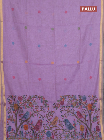 Jamdhani cotton saree lavender with allover thread woven buttas and jamdhani pallu