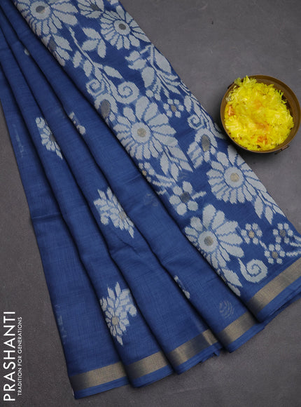 Jamdhani cotton saree blue with allover thread woven buttas and jamdhani pallu