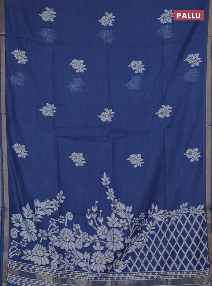 Jamdhani cotton saree blue with allover thread woven buttas and jamdhani pallu