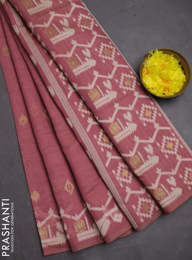 Jamdhani cotton saree pastel pink with allover thread & zari woven buttas and jamdhani pallu