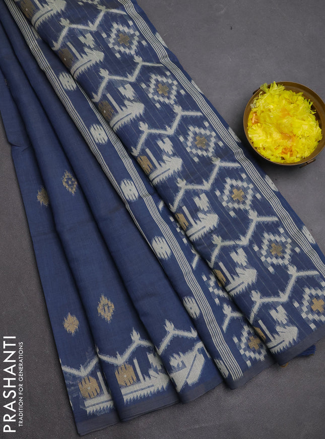 Jamdhani cotton saree blue with allover thread & zari woven buttas and jamdhani pallu