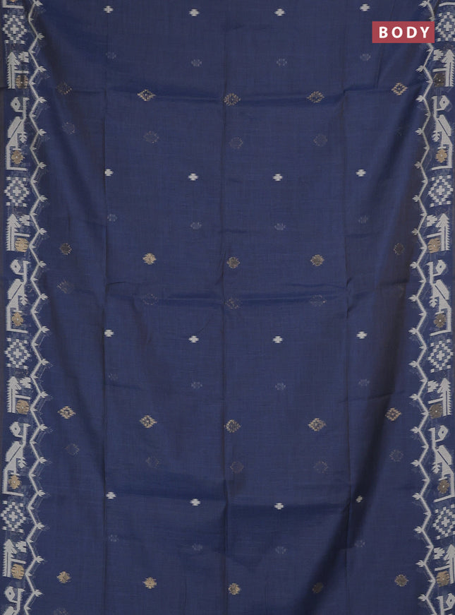 Jamdhani cotton saree blue with allover thread & zari woven buttas and jamdhani pallu