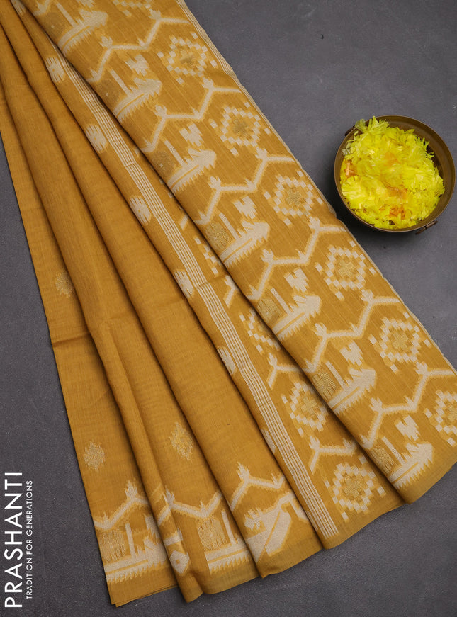 Jamdhani cotton saree mustard yellow with allover thread & zari woven buttas and jamdhani pallu