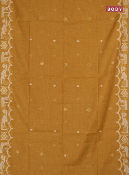 Jamdhani cotton saree mustard yellow with allover thread & zari woven buttas and jamdhani pallu