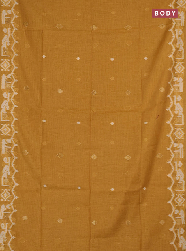 Jamdhani cotton saree mustard yellow with allover thread & zari woven buttas and jamdhani pallu