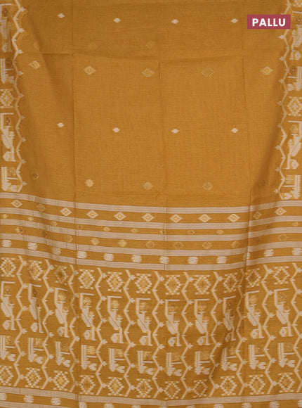 Jamdhani cotton saree mustard yellow with allover thread & zari woven buttas and jamdhani pallu