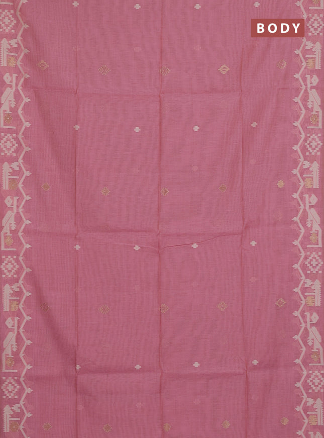 Jamdhani cotton saree peach pink with allover thread & zari woven buttas and jamdhani pallu