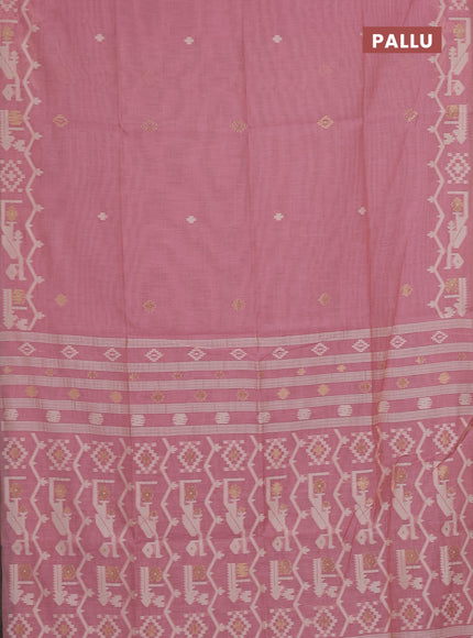Jamdhani cotton saree peach pink with allover thread & zari woven buttas and jamdhani pallu