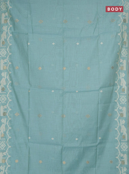 Jamdhani cotton saree teal blue with allover thread & zari woven buttas and jamdhani pallu