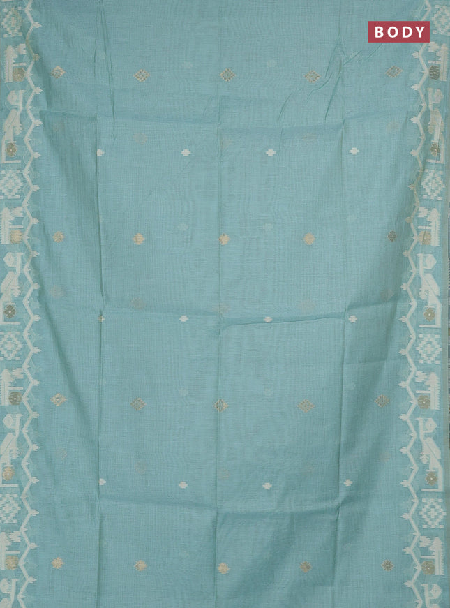 Jamdhani cotton saree teal blue with allover thread & zari woven buttas and jamdhani pallu