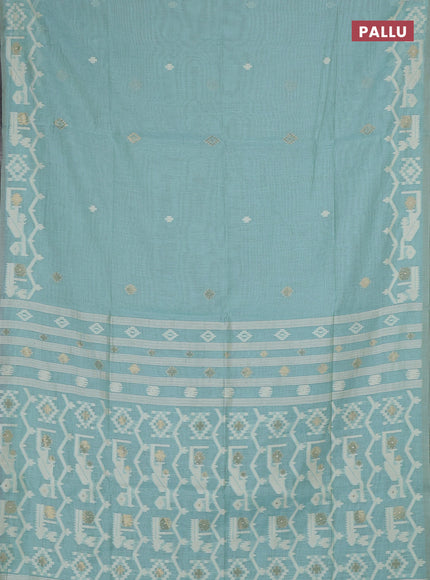 Jamdhani cotton saree teal blue with allover thread & zari woven buttas and jamdhani pallu