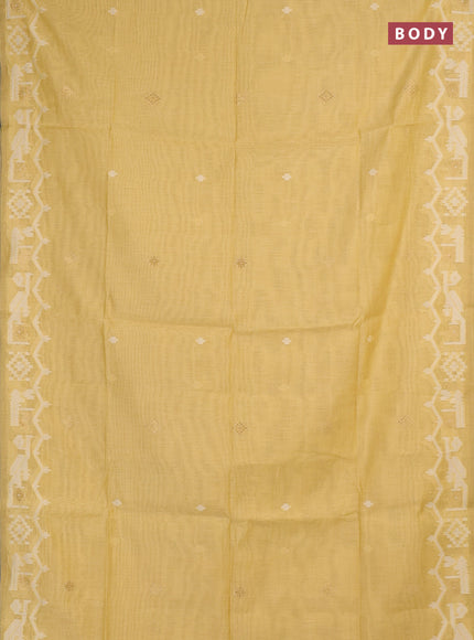 Jamdhani cotton saree pale yellow with allover thread & zari woven buttas and jamdhani pallu