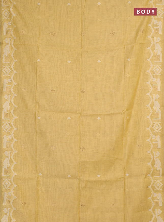 Jamdhani cotton saree pale yellow with allover thread & zari woven buttas and jamdhani pallu