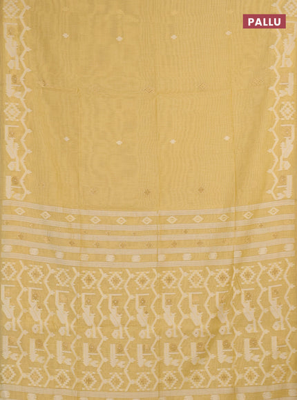 Jamdhani cotton saree pale yellow with allover thread & zari woven buttas and jamdhani pallu