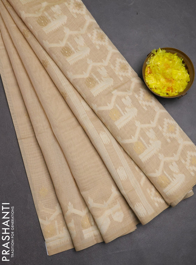 Jamdhani cotton saree beige with allover thread & zari woven buttas and jamdhani pallu