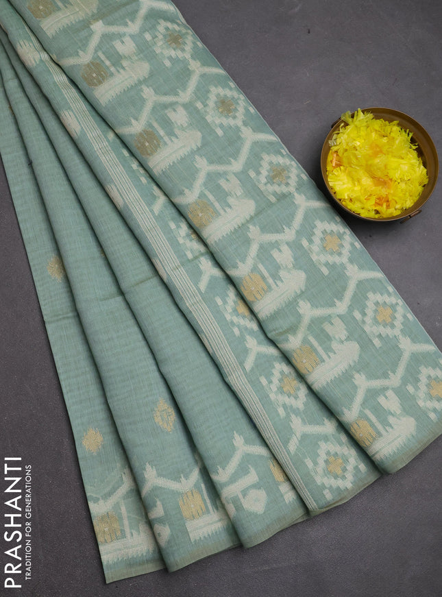 Jamdhani cotton saree teal shade with allover thread & zari woven buttas and jamdhani pallu