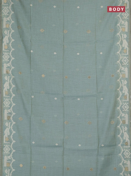 Jamdhani cotton saree teal shade with allover thread & zari woven buttas and jamdhani pallu