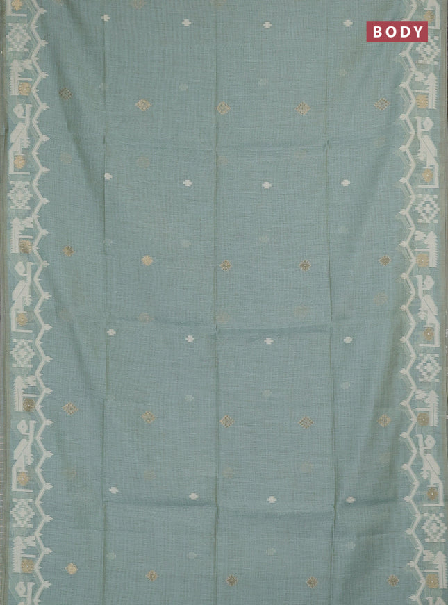 Jamdhani cotton saree teal shade with allover thread & zari woven buttas and jamdhani pallu