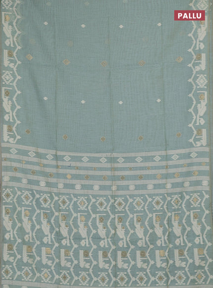 Jamdhani cotton saree teal shade with allover thread & zari woven buttas and jamdhani pallu