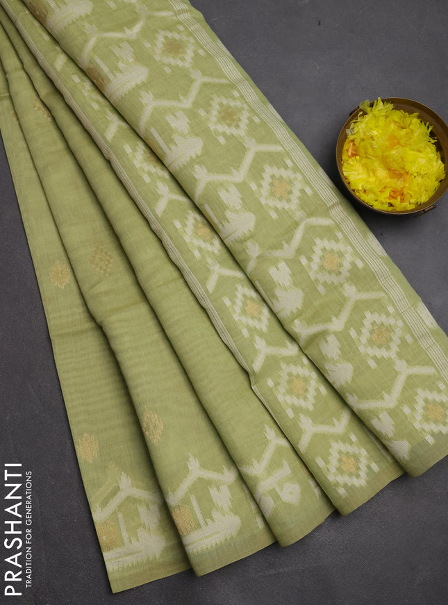 Jamdhani cotton saree pista green with allover thread & zari woven buttas and jamdhani pallu
