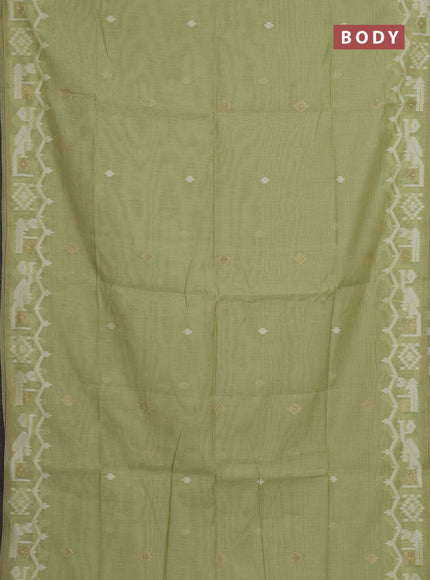 Jamdhani cotton saree pista green with allover thread & zari woven buttas and jamdhani pallu