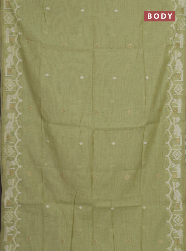 Jamdhani cotton saree pista green with allover thread & zari woven buttas and jamdhani pallu