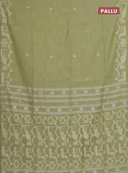 Jamdhani cotton saree pista green with allover thread & zari woven buttas and jamdhani pallu