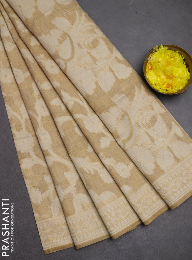 Jamdhani cotton saree beige with allover thread weaves and jamdhani pallu