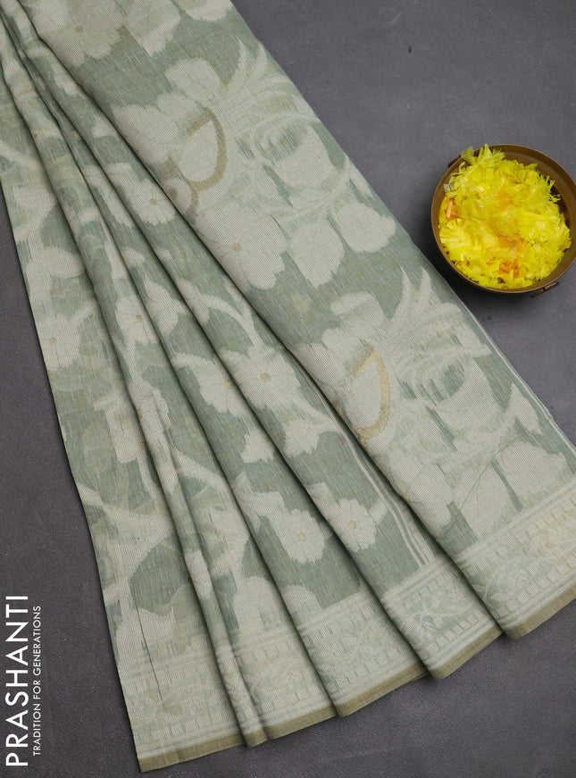 Jamdhani cotton saree pastel green with allover thread weaves and jamdhani pallu
