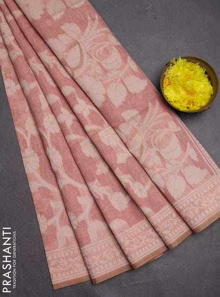 Jamdhani cotton saree pastel pink with allover thread weaves and jamdhani pallu