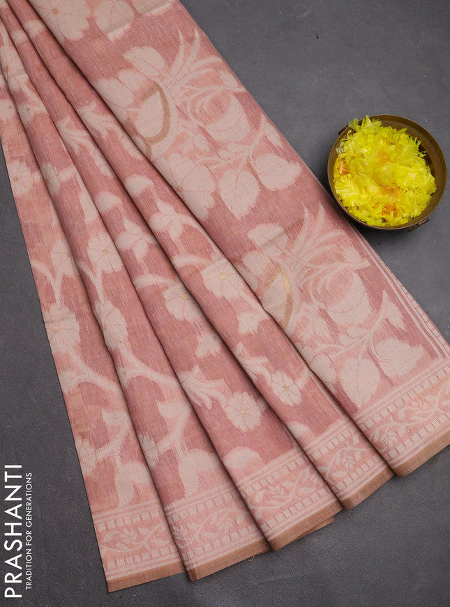 Jamdhani cotton saree pastel pink with allover thread weaves and jamdhani pallu