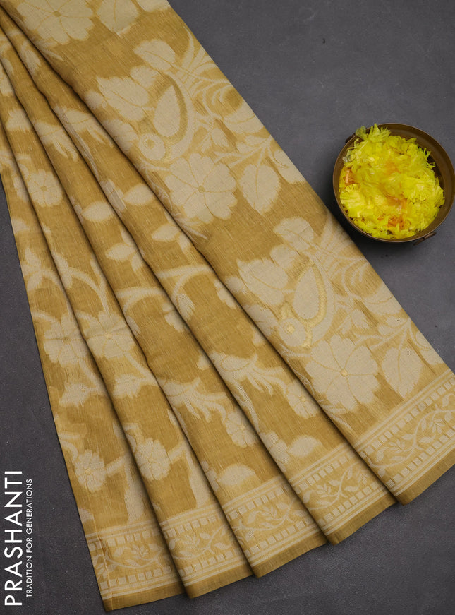 Jamdhani cotton saree sandal with allover thread weaves and jamdhani pallu