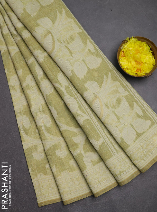 Jamdhani cotton saree pista green with allover thread weaves and jamdhani pallu